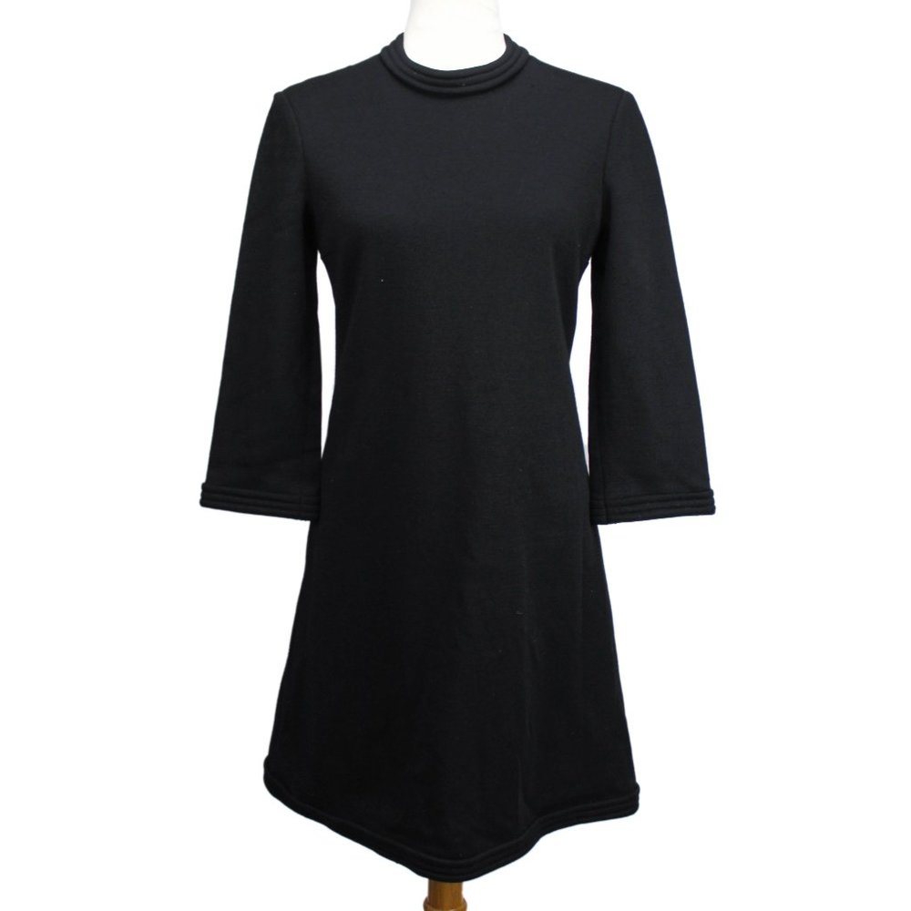VTG 70s Les Jerseys de Pierre Cardin Black Crew Neck 3/4 Sleeve Dress ~6 AS-IS
